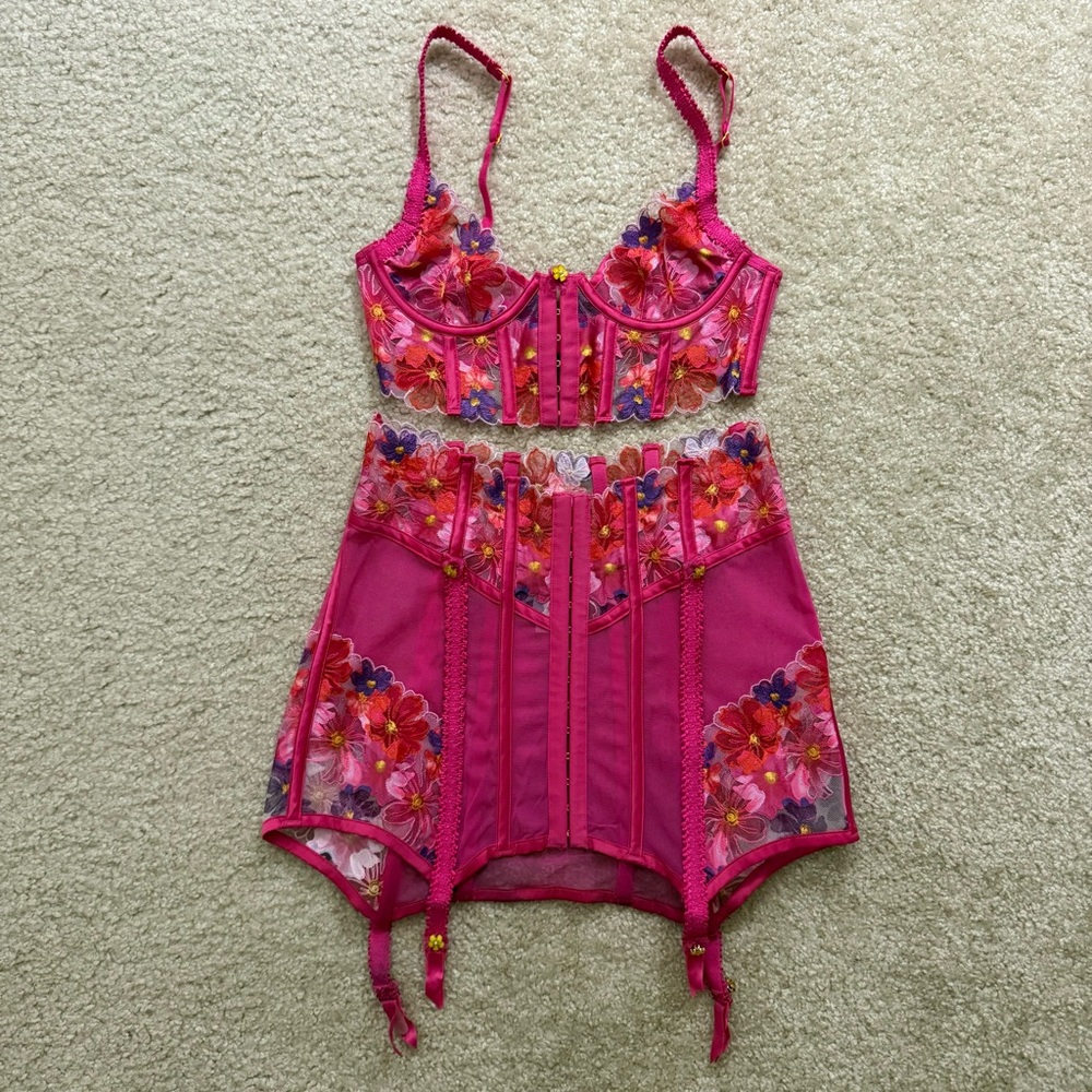 For Love & Lemons Anemone Pink Floral Lingerie Set XS